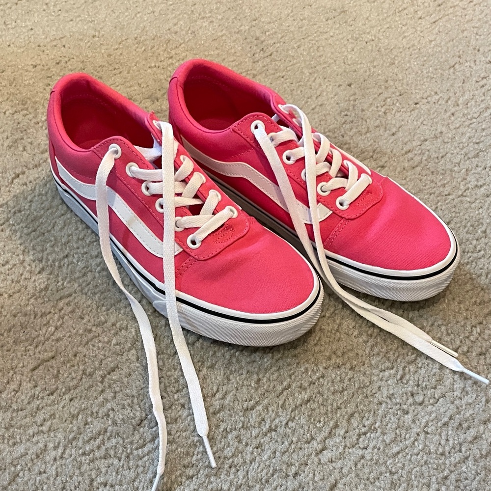 Women’s Vans Bold Pink and White Lace-Up Sneakers - Size 7.5